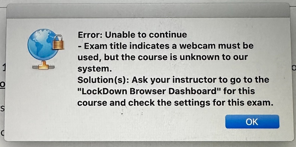 Exam title indicates a webcam must be used but the course is