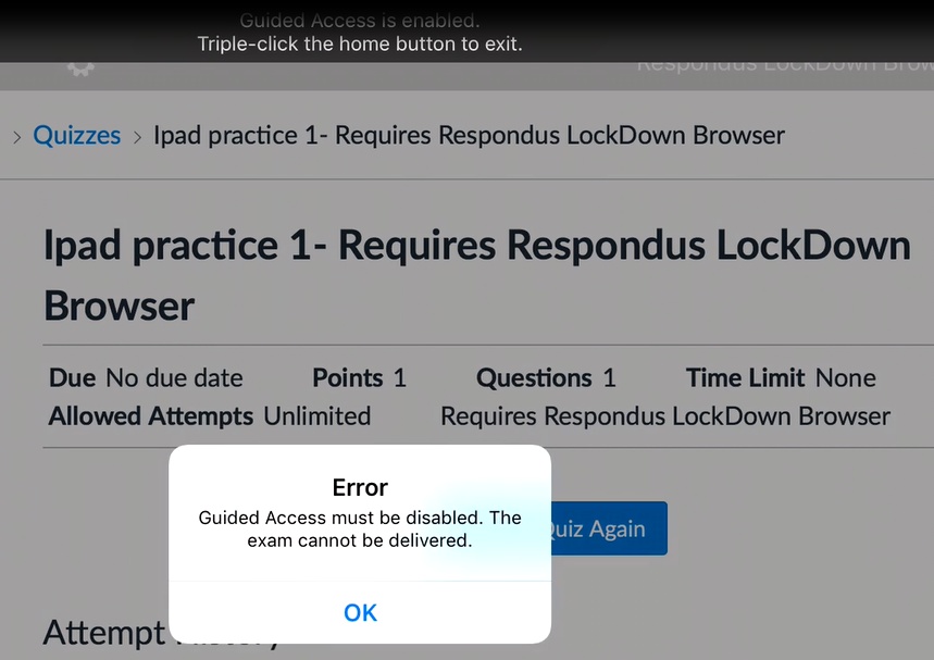 Can an iPad be used to take a LockDown Browser exam? (instructions 