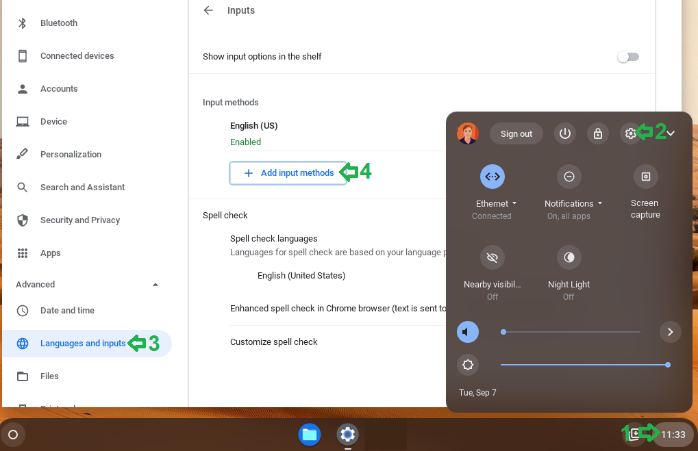 ChromeOS Language Input settings